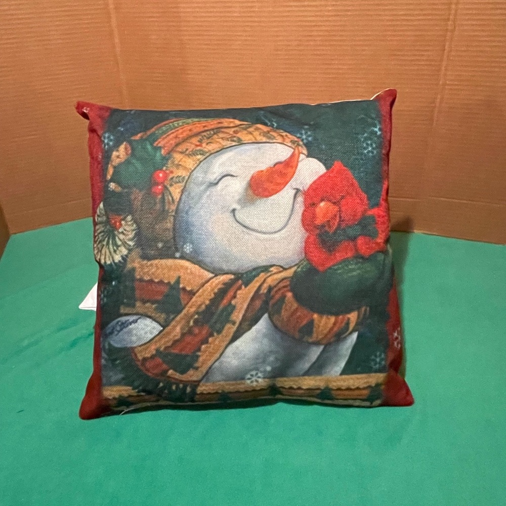 Snowman with Cardinal Throw Pillow